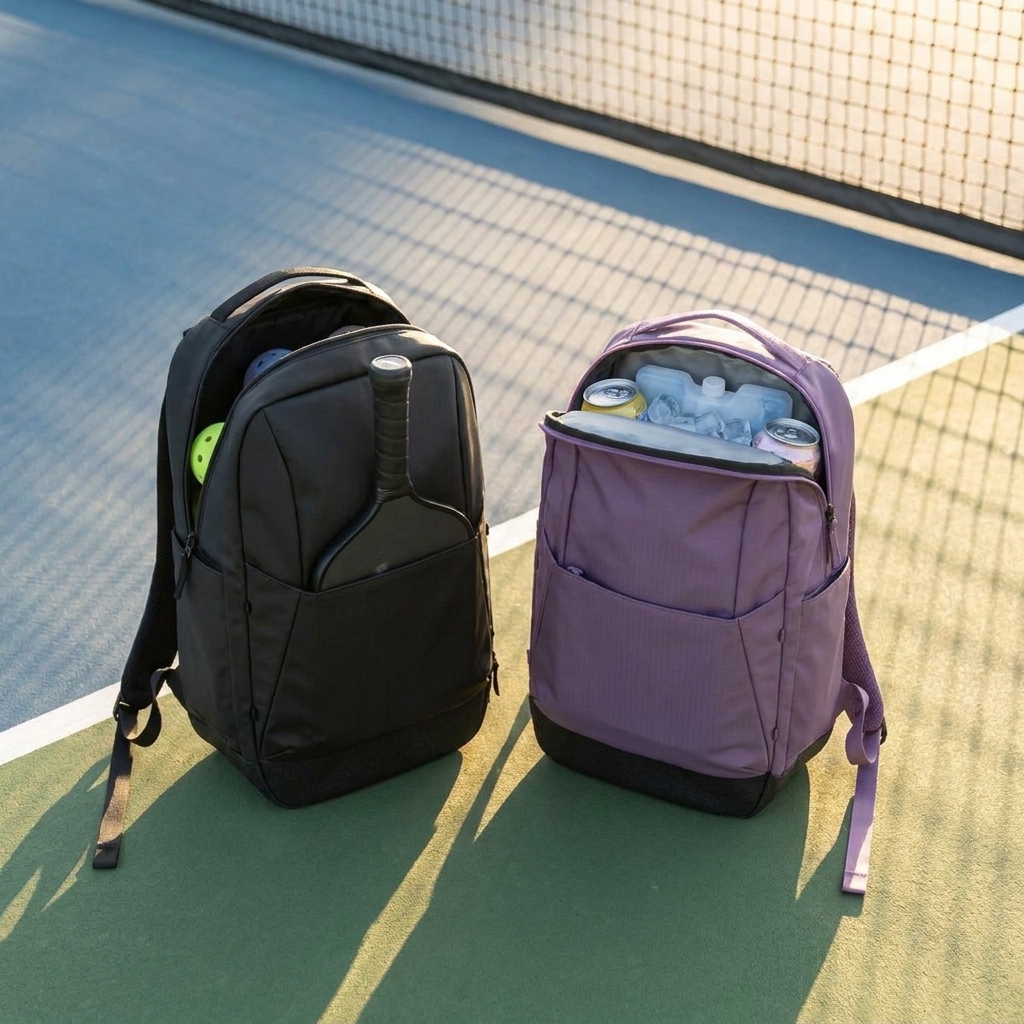 FORWRD Court Ranger V2 vs Six Zero Performance Backpack side-by-side comparison on outdoor pickleball court