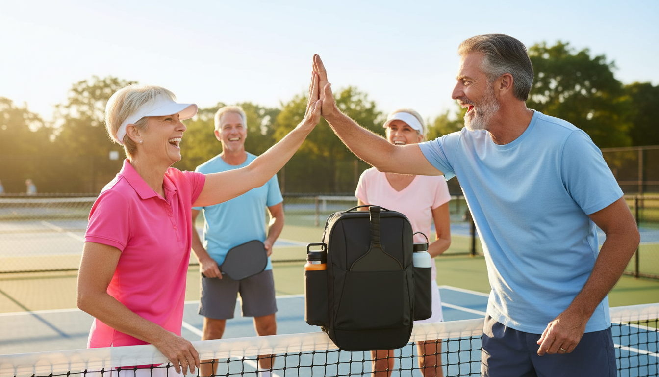 Adults playing pickleball outdoors — the sport delivers proven health and social benefits