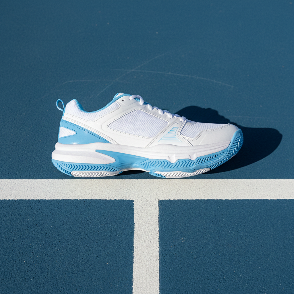 K-Swiss Ultra Shot 4 pickleball shoe showing herringbone outsole and court stability on hard court