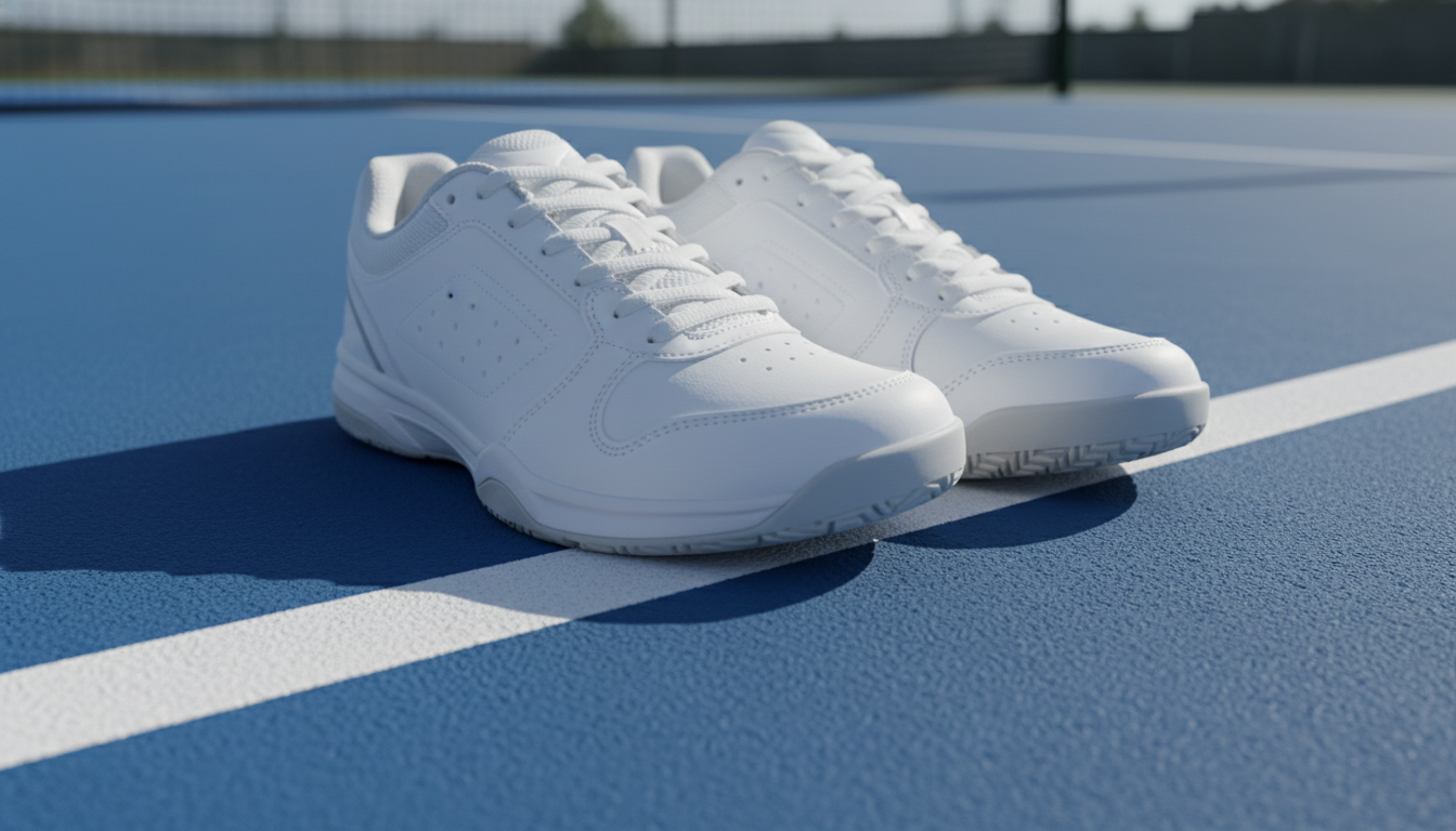 Wilson Pickle Pro pickleball court shoes on an outdoor pickleball court baseline