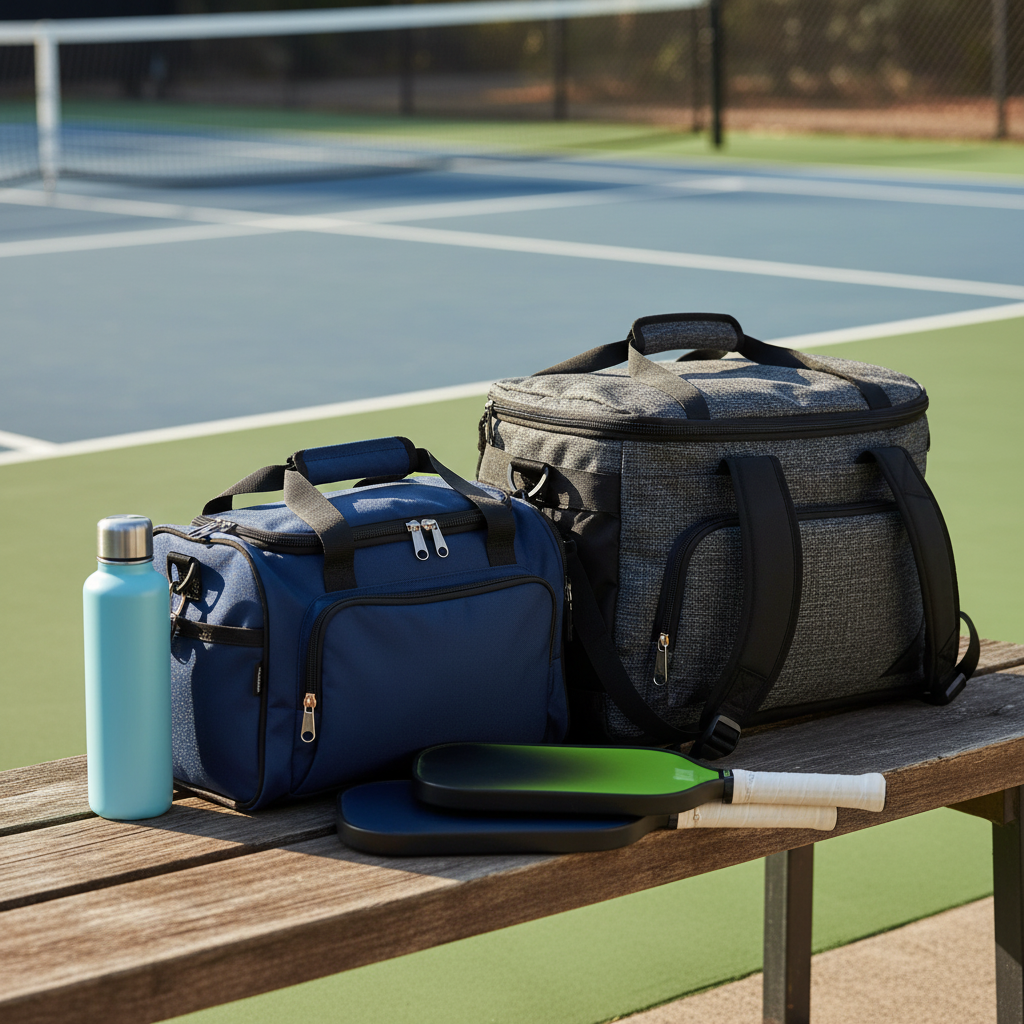 Franklin ALW Signature and JOOLA Tour Elite pickleball bags compared side by side on a court bench
