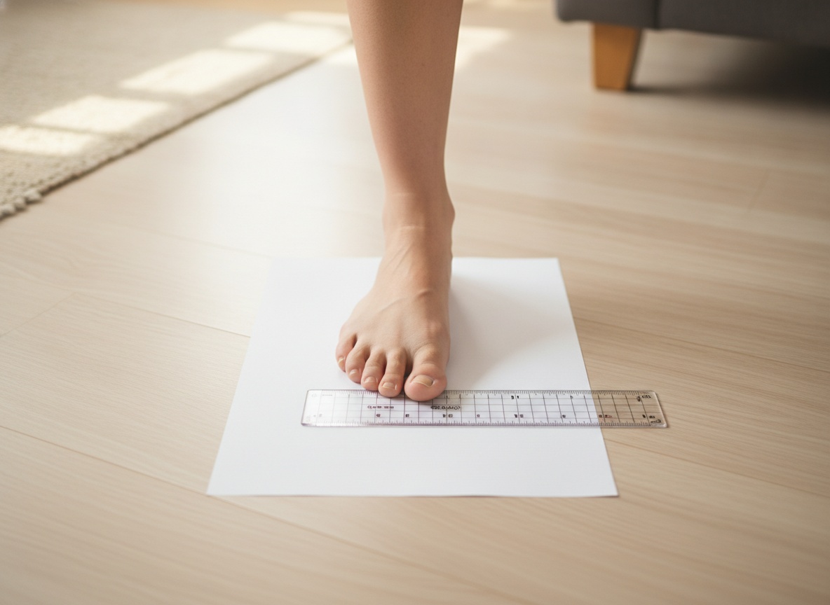 Measuring foot width at home with ruler and paper tracing method for pickleball shoe sizing