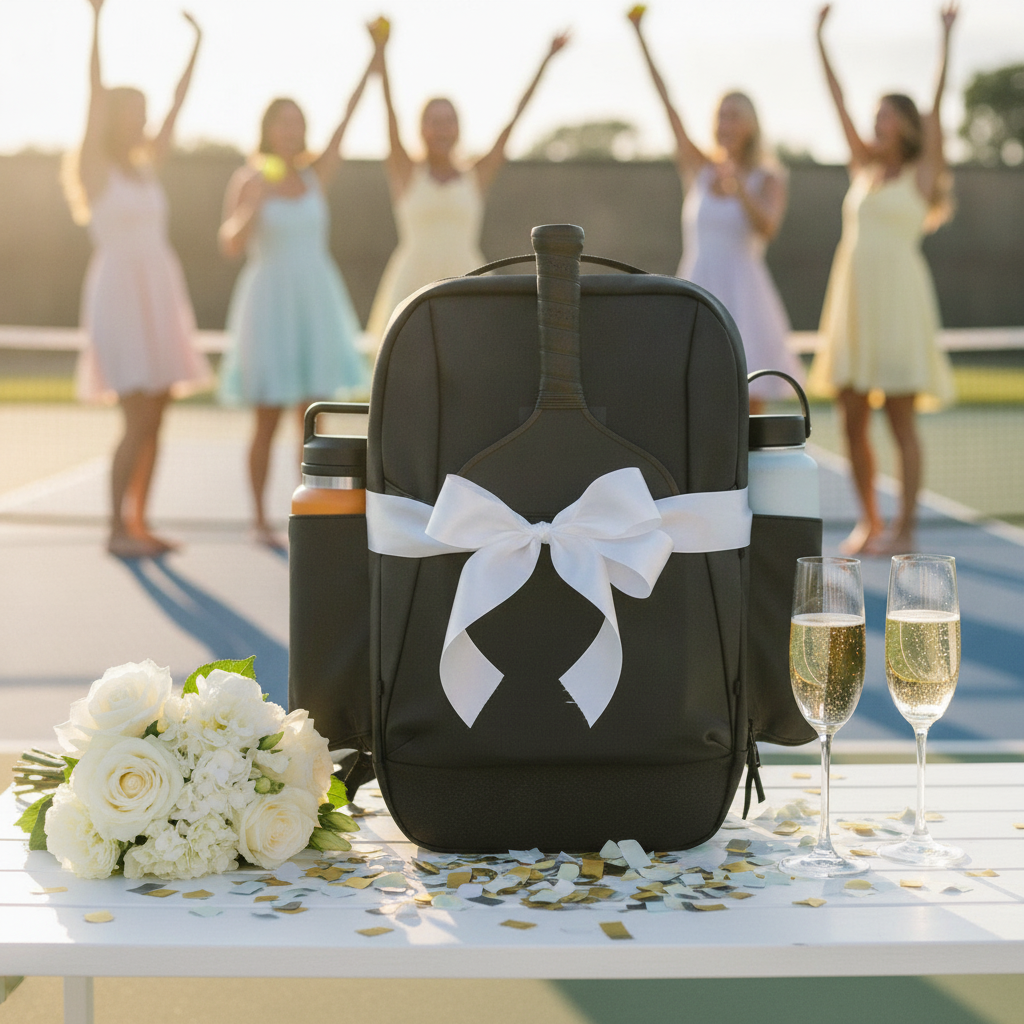 Pickleball bachelorette party gift guide 2026 — festive outdoor court celebration