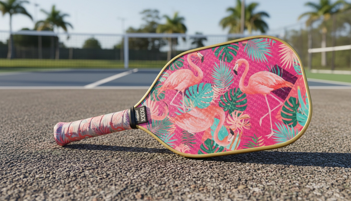 Player gripping pickleball paddle at baseline ready to serve on outdoor court