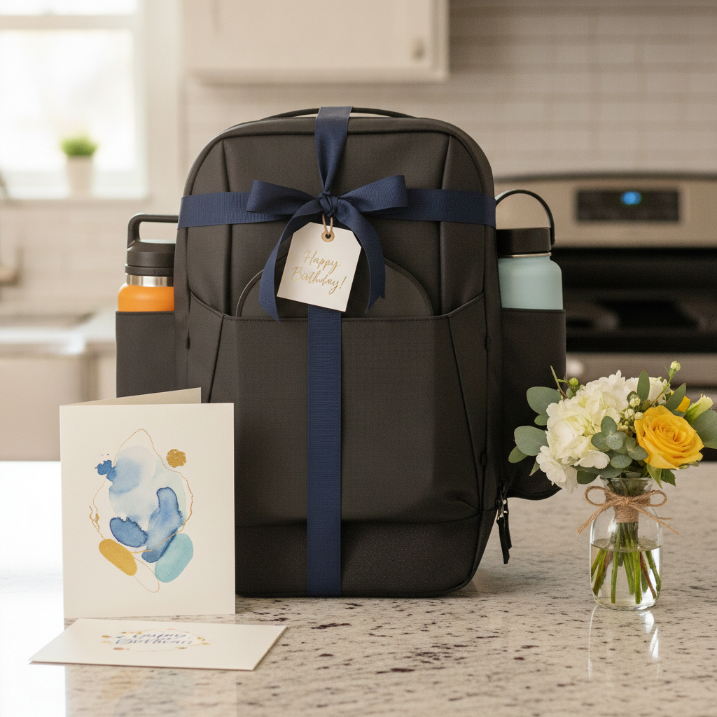 Best pickleball birthday gifts 2026 — wrapped bag on counter with birthday card