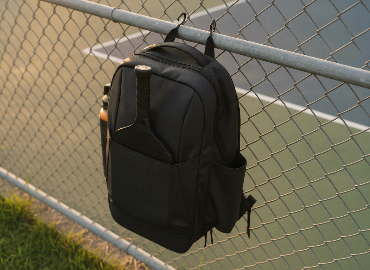 ProKennex VIP pickleball backpack - white leather-look design with thermal paddle compartment