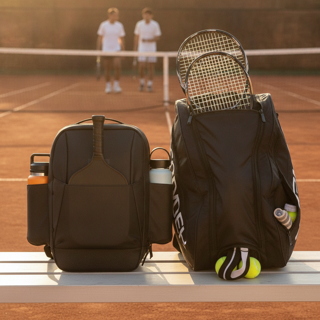 Pickleball bag vs tennis bag side by side comparison — showing why pickleball-specific organization matters