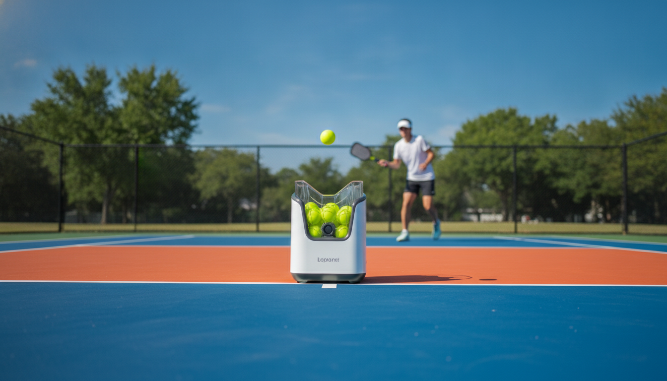 Pickleball ball machine on outdoor court for practice training sessions