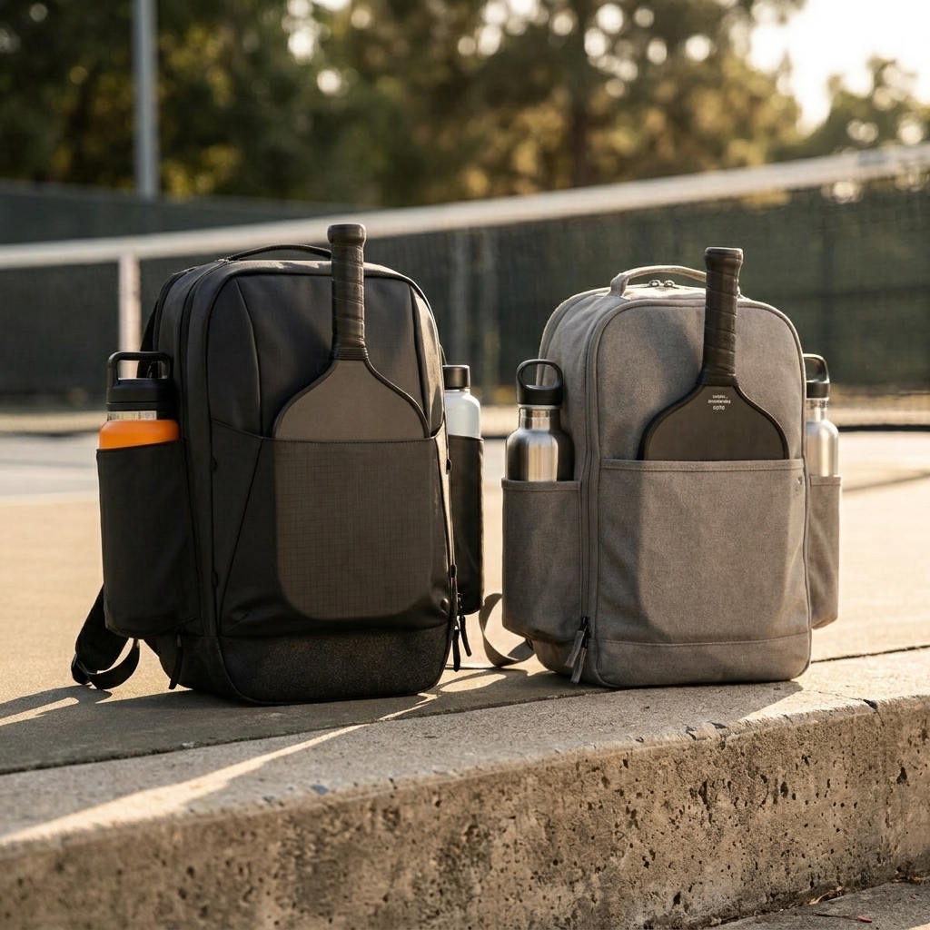 FORWRD Court Ranger V2 and OGIO Pickleball Tournament Pack side by side on an outdoor pickleball court
