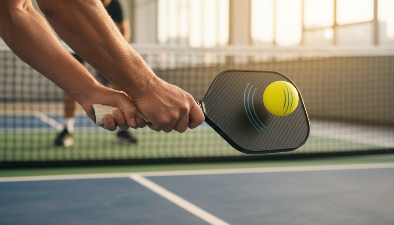 Pickleball player at kitchen line executing soft dink shot with precise form - Franklin C45 Hybrid 14mm review 2026
