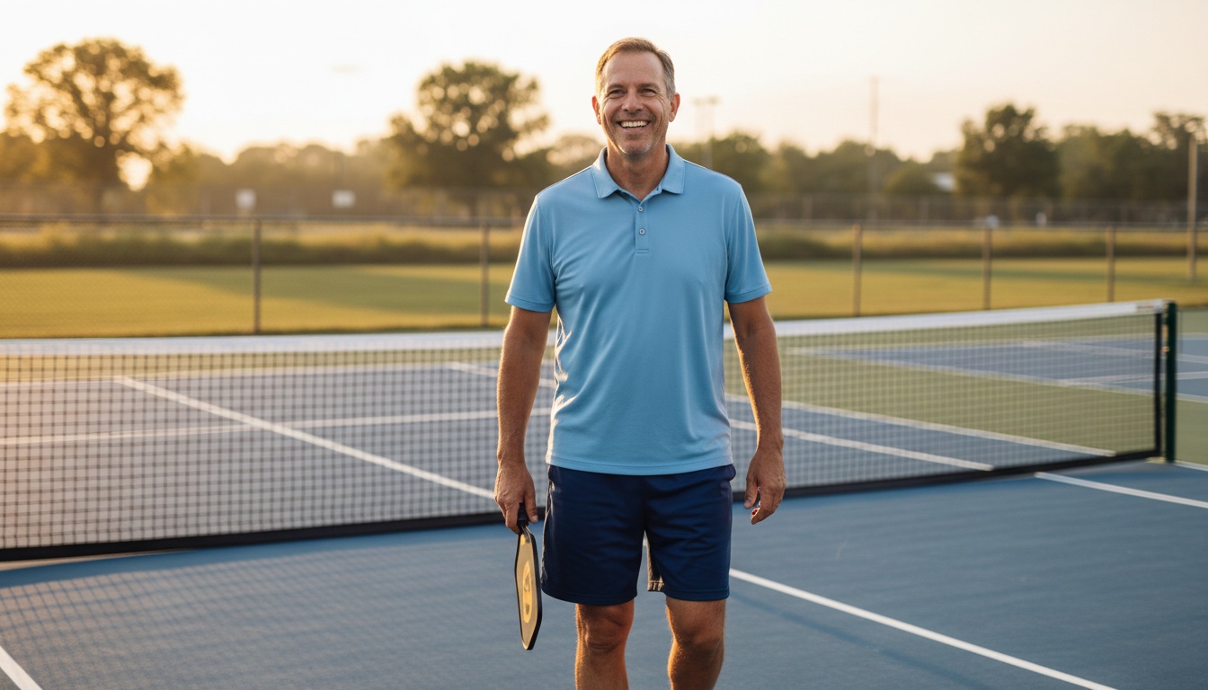 Man on pickleball court holding paddle at golden hour — pickleball gifts for men 2026