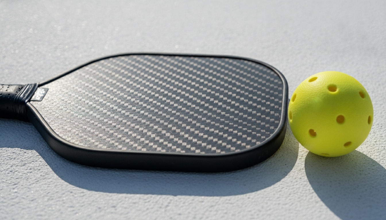 Six Zero Infinity Ruby 16mm paddle face showing Aramid fiber Kevlar weave texture on pickleball court