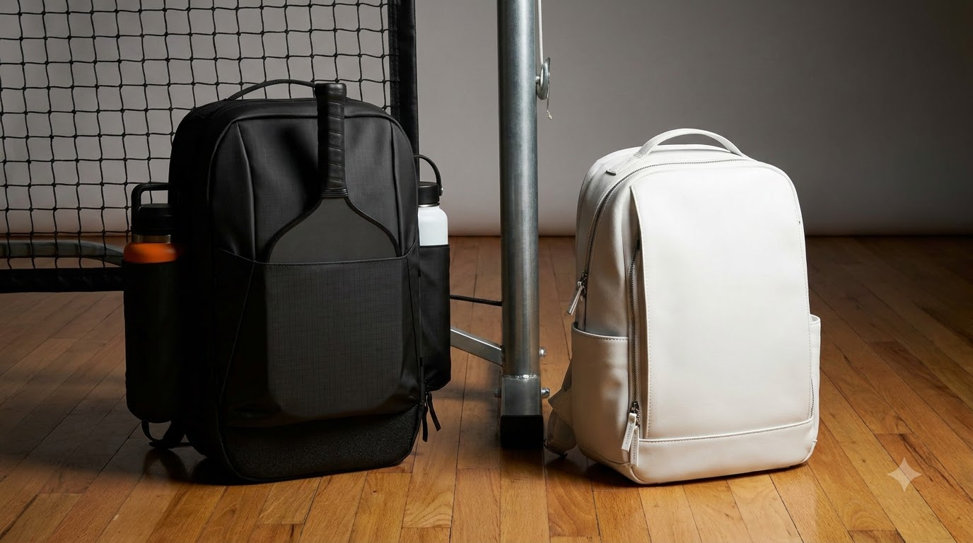 FORWRD Court Caddy vs ProKennex VIP Utility Backpack side-by-side comparison on gym floor