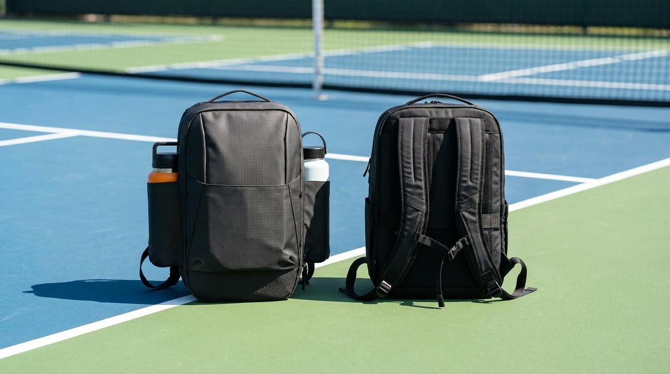 FORWRD Court Ranger V2 vs CRBN Pro Team Backpack 2.0 side-by-side on outdoor pickleball court