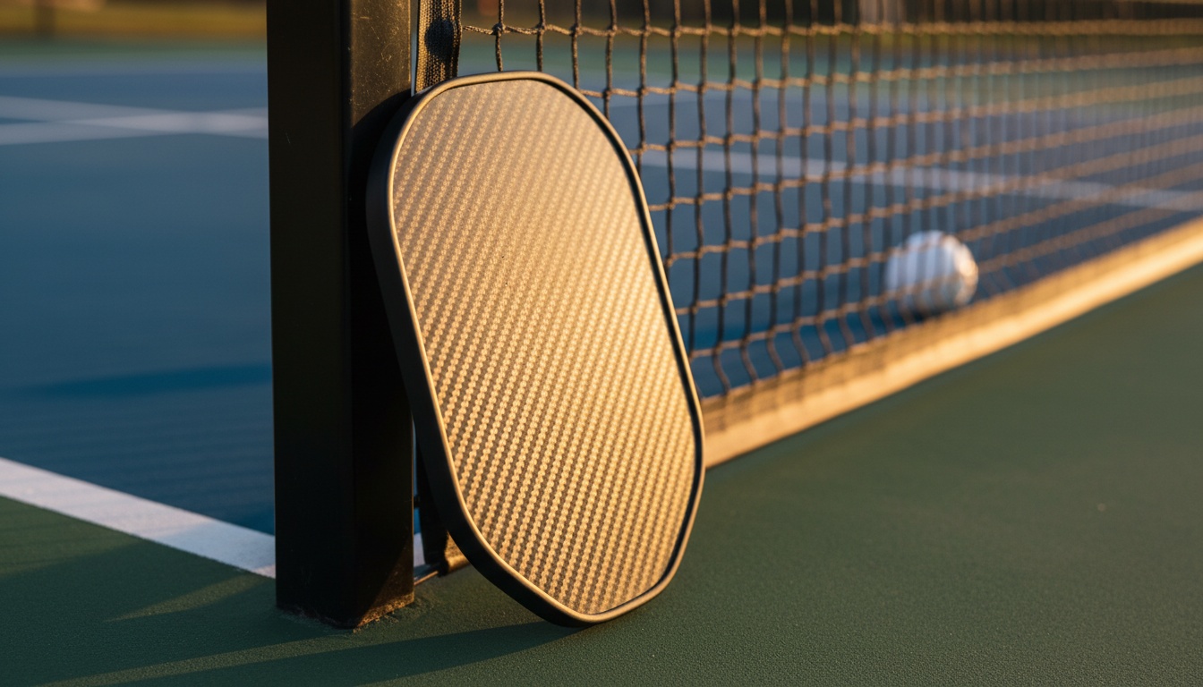 Six Zero Coral 16mm pickleball paddle on outdoor court at golden hour