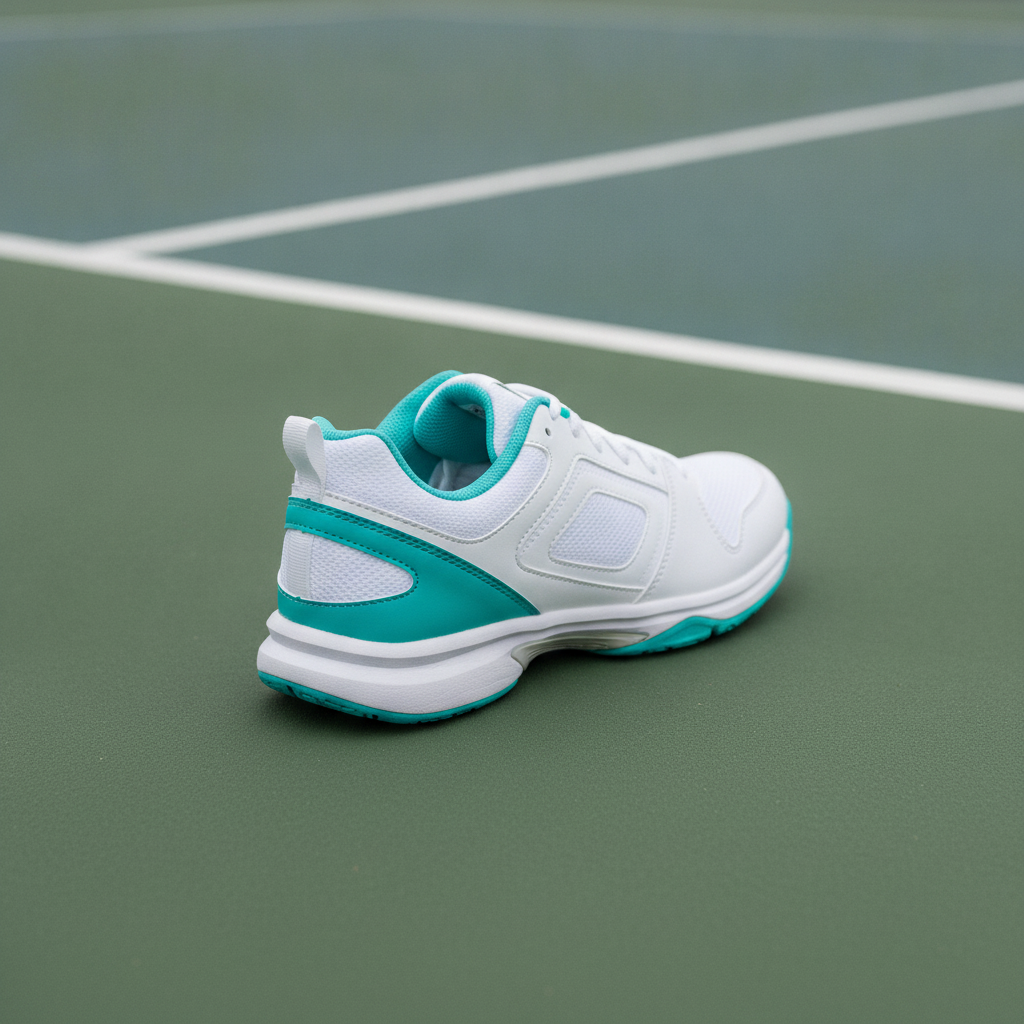 ASICS Gel-Renma pickleball shoe on blue-green court surface showing lateral support and outsole