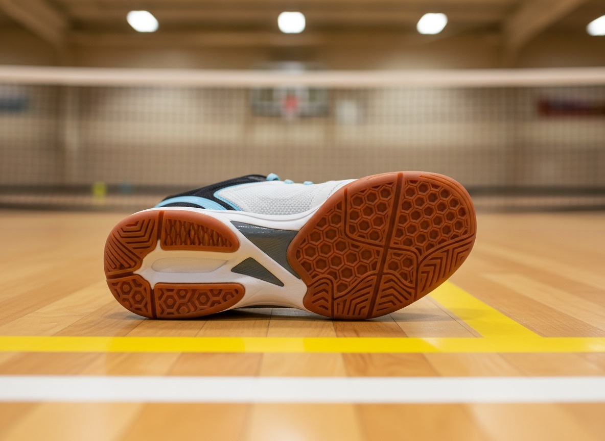 Indoor pickleball court with gum rubber sole traction visible - optimal surface for ASICS Gel-Renma