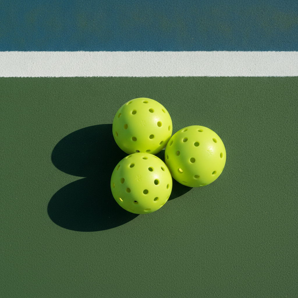 Pickleball balls on an outdoor court surface — Life Time LT Pro 48 review