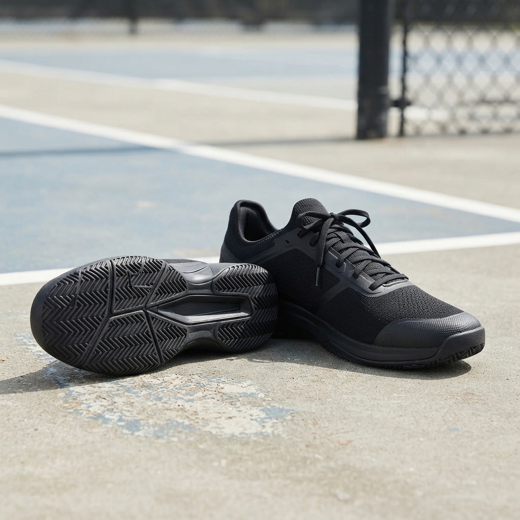 JOOLA FUNKSH1N_PB R4lly black court shoes on outdoor pickleball court