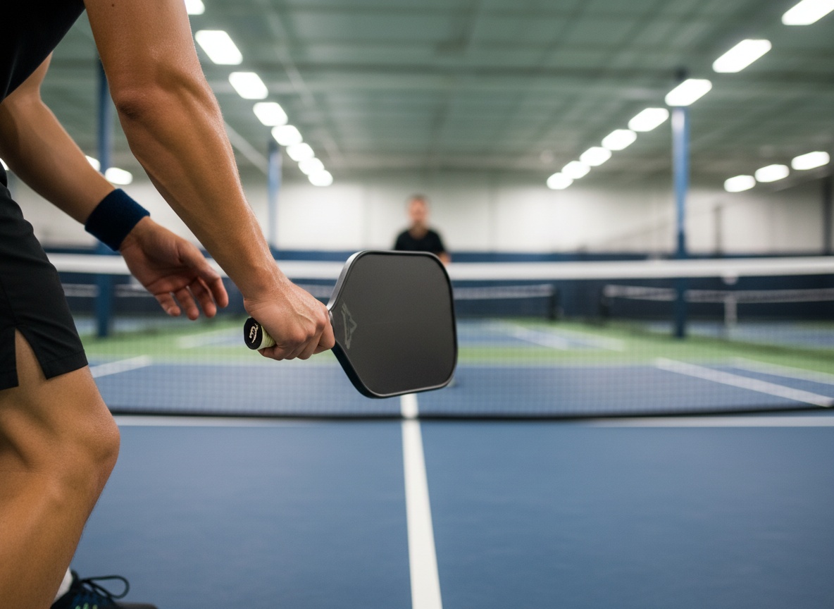 Pickleball player serving on outdoor court with neutral paddle, golden hour lighting - adidas ADIPOWER PRO ATTK review