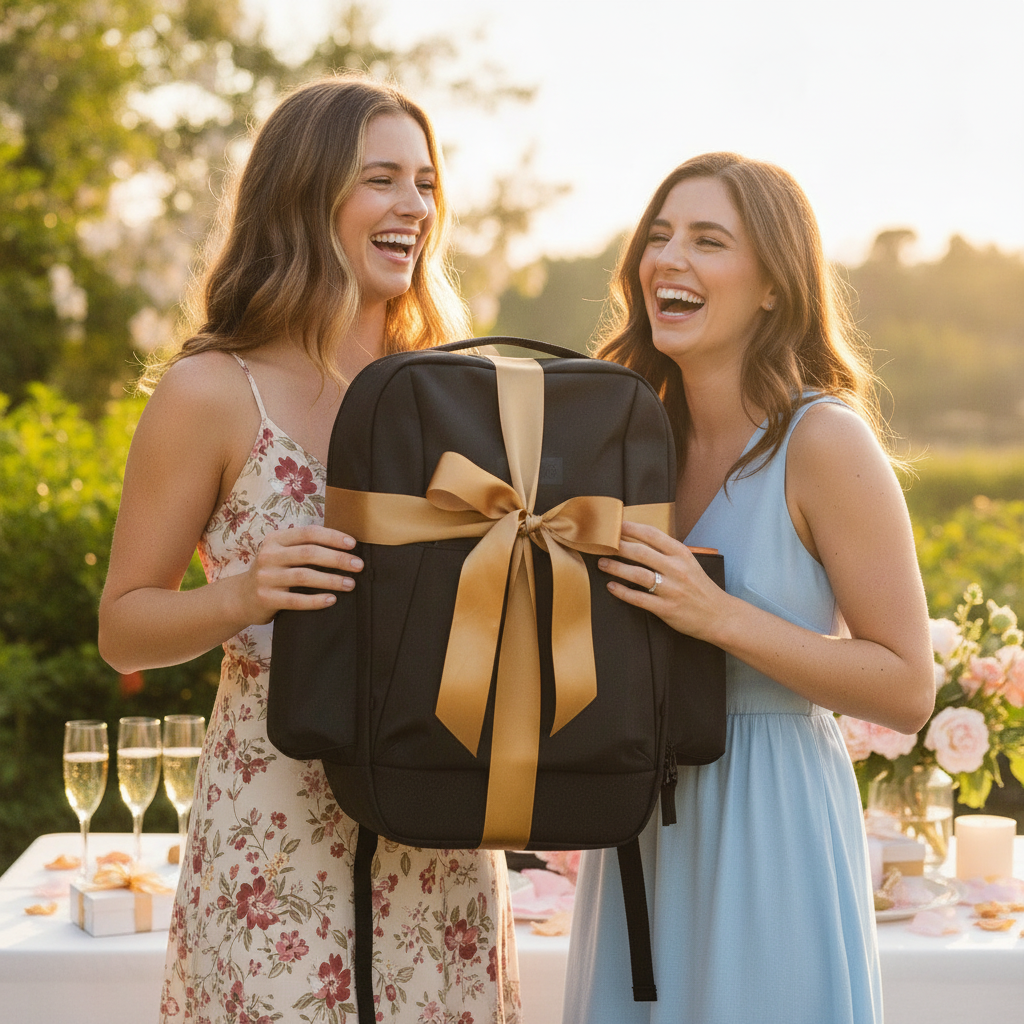 Woman receiving FORWRD pickleball backpack as a bridal shower gift — best pickleball bridal shower gifts 2026